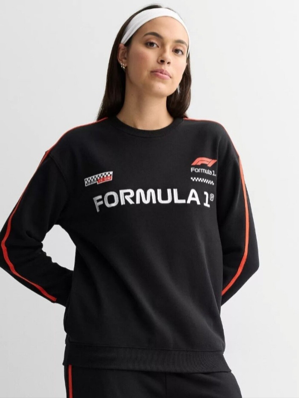 Hybrid Apparel Formula 1 Black Crewneck Sweatshirt with Red Piping Size M Jrs